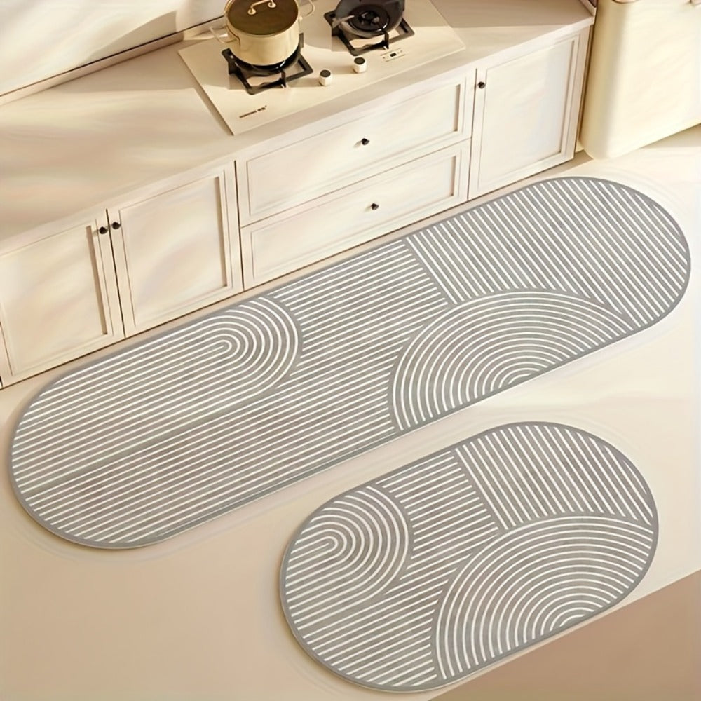 Kitchen Mat, Striped Polyester Runner in Beige or Gray with 40x60cm and 40x120cm Sizes and Printed Care Steps