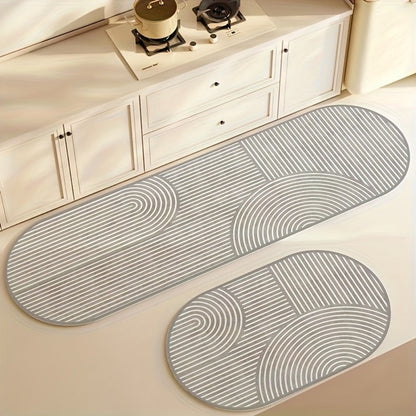 Kitchen Mat, Striped Polyester Runner in Beige or Gray with 40x60cm and 40x120cm Sizes and Printed Care Steps
