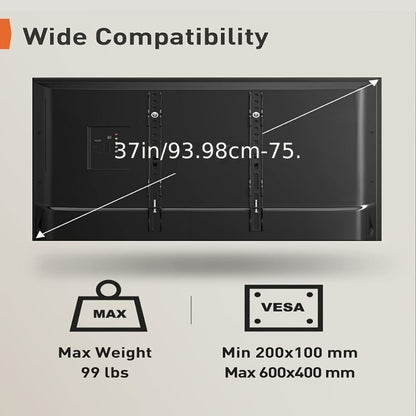 Ceiling TV Mount 37-75 Inch - 360° Swivel & Tilt Adjustable Bracket for Flat & Curved TVs up to, VESA 600x400mm