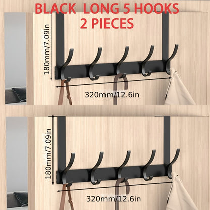 Over Door Hook Hanger with 5-6 Hooks, No Drill Metal Door Organizer for Hats Keys Bags Entryway Bathroom Bedroom