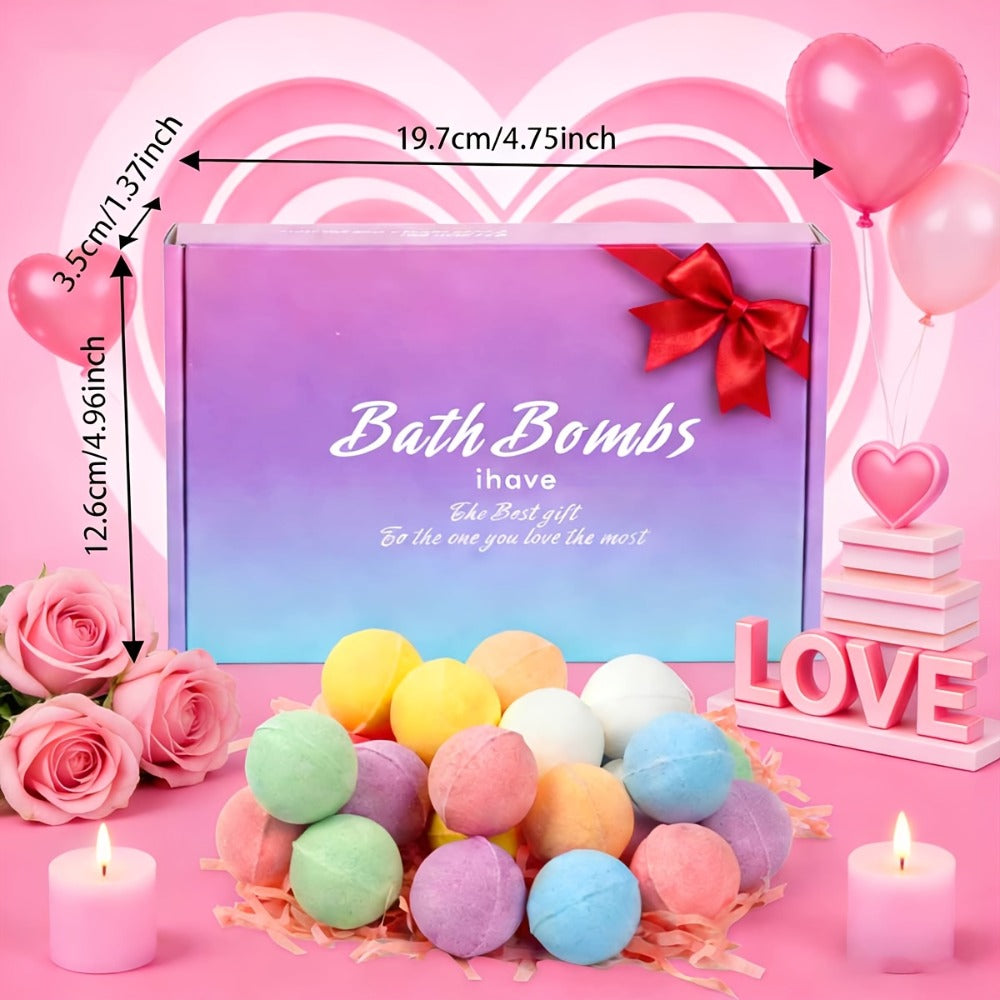 Bath Bombs, 24-Piece Assorted Color Gift Box with Eight Labeled Fragrances and Round Mini Fizzers