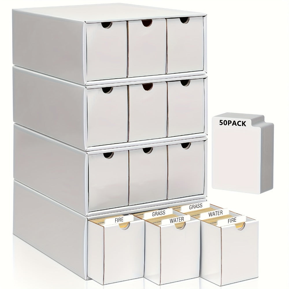 Trading Card Storage Box 12 Drawer with 50 Dividers – Large Cardboard Card Organizer for Sports Cards Baseball Pokemon TCG Playing Cards