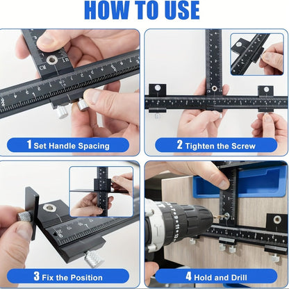 Cabinet Hardware Jig Aluminum Alloy Adjustable Drill Guide Template for Cabinet Door Handle Drawer Pull Installation CNC Precision