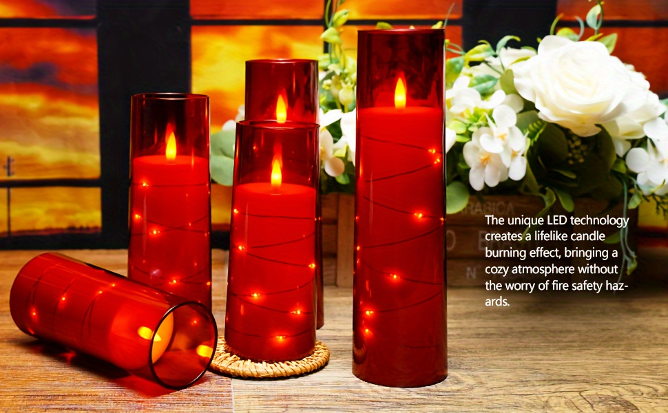 Flameless LED Candles with Remote Control Timer and Star String Lights Set of 5 or 7 Pillar Candles for Wedding Garden Home Decor