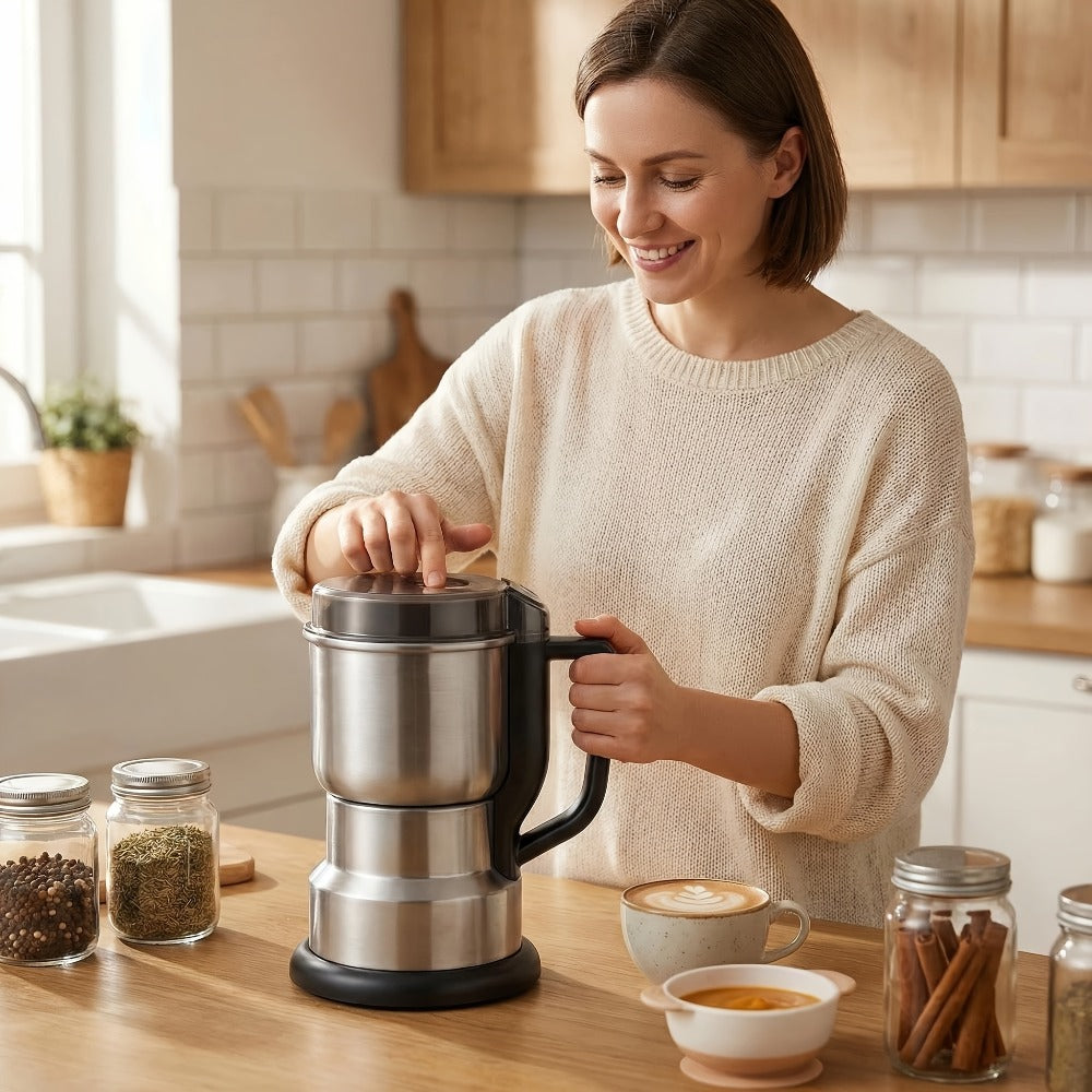 Electric Coffee Grinder 300W 25000RPM, 8-Blade Stainless Steel Spice & Grain Mill for Coffee Beans