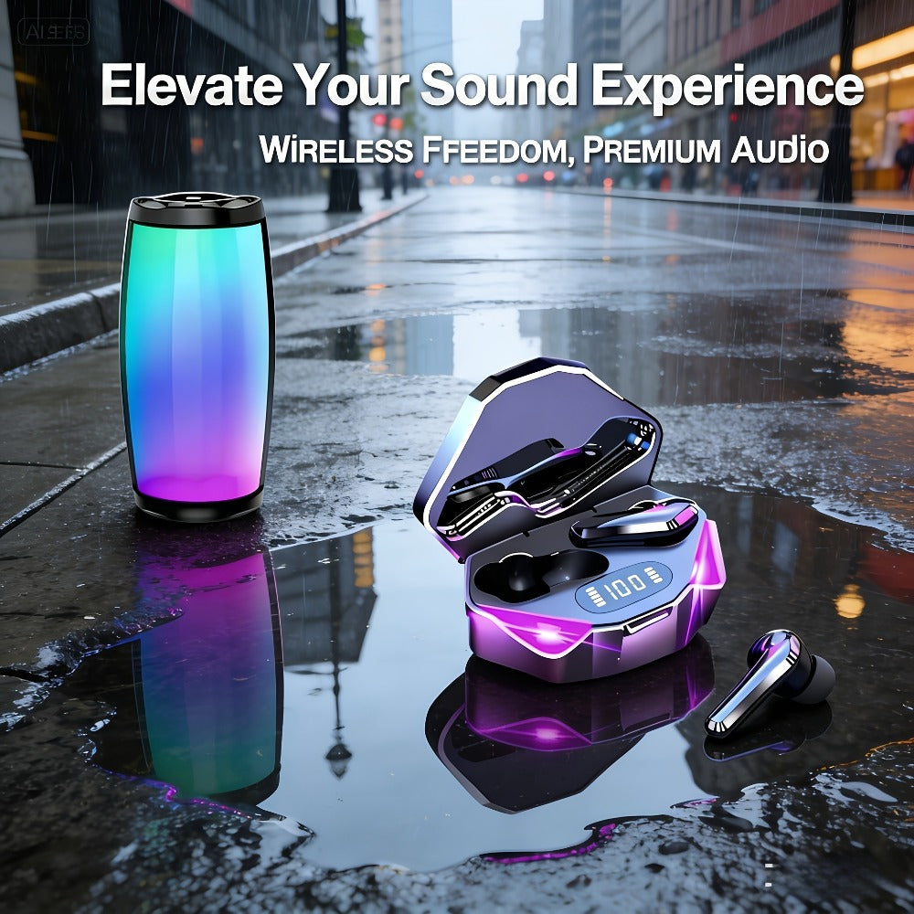 Gaming Headset Bundle Set Glowing LED Headphones Bluetooth Speaker Wireless Earbuds Surround for an Everyday Personal Care Routine