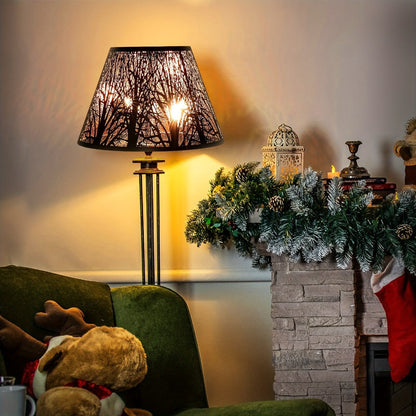 Metal Lampshade Etched Forest & Leaf Design | Black Exterior Gold Interior | Barrel Lamp Shade for Table Lamp & Floor Lamp |
