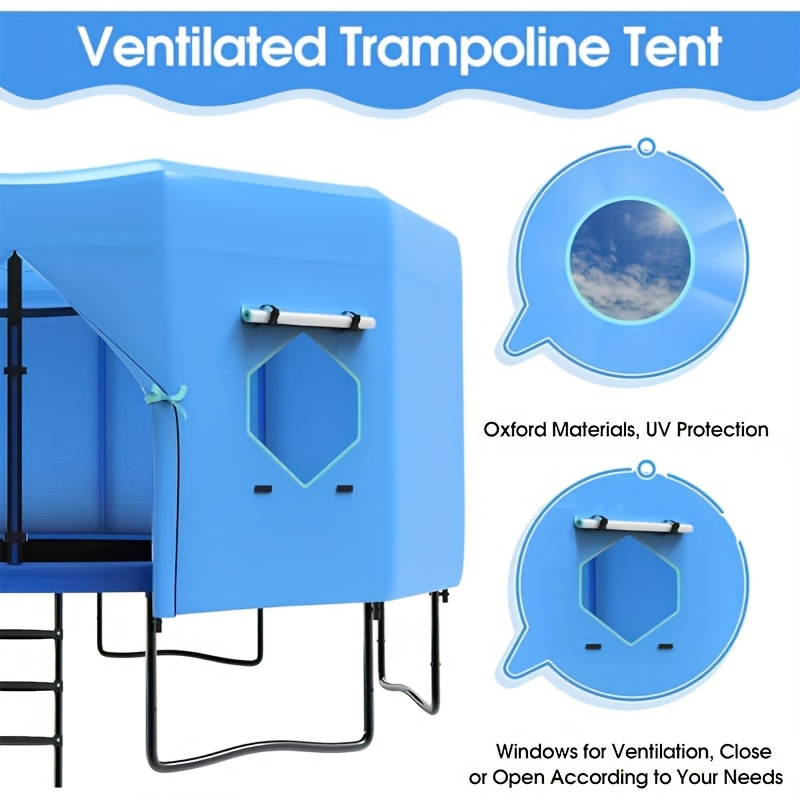 Trampoline Tent Canopy with Windows & Sun Protection – Fits 6/8/10/12/14/15/16ft Round Trampoline, Straight Pole Compatible