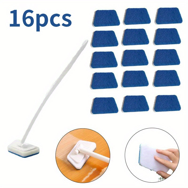 Cleaning Brush Set 16pcs All-Purpose Deep Clean System | 2-in-1 Bath Scrubber & Window Squeegee with 22" Extendable Handle | 90° Rotating