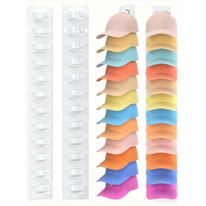 Hat Organizer Wall Mounted 2-Pack, 24-Cap Storage Hooks, Adhesive or Drill Install, Closet Entryway Bedroom Hat Rack
