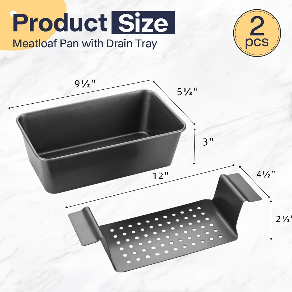 Loaf Pan Set of 4 Nonstick Carbon Steel Meatloaf Pan with Drain Tray 9x5 Inch Bread Baking for Home Cooking, Dining and Outdoor Meals