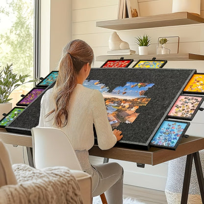 Dark-Gray Tilting Puzzle Board with Six Colored Drawers, Folding Stand and 1000-Piece Label