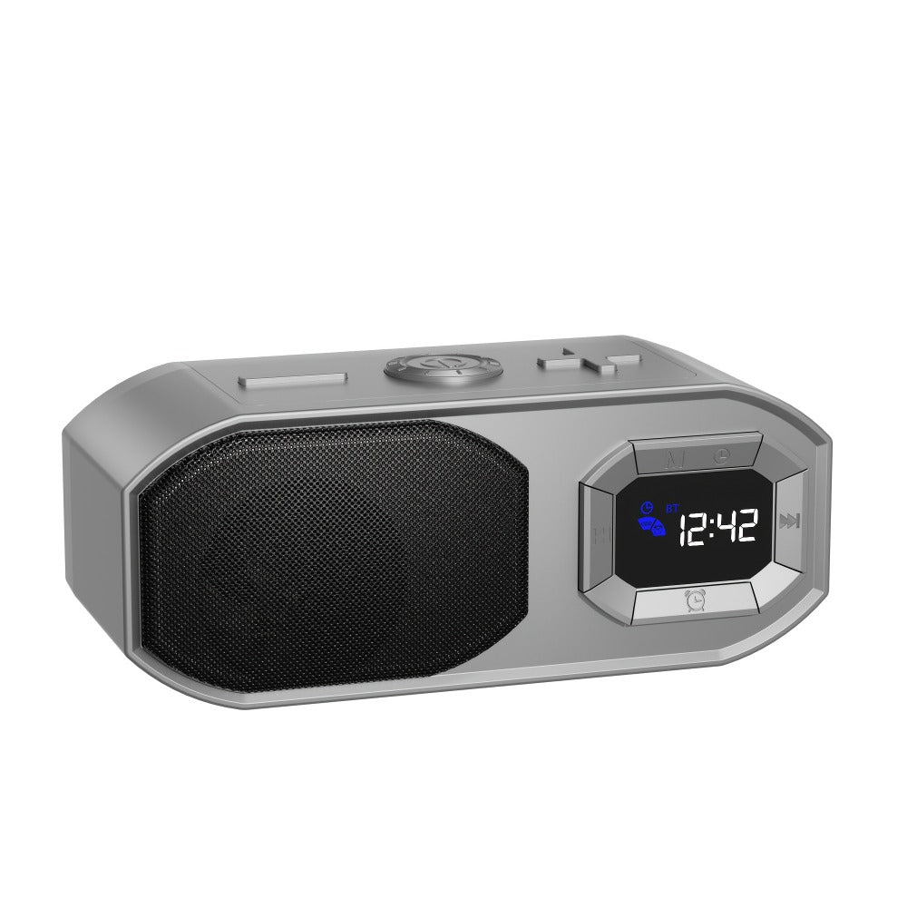 Bluetooth Speaker with Digital Alarm Clock, Fixed-Time Alarm, HD Sound, TWS Stereo Pairing, USB TF Card AUX Input