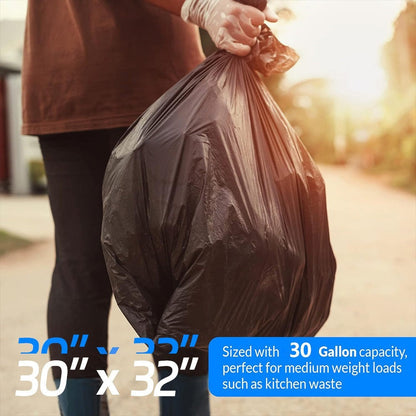 30-Gallon / 113.5-Liter Black Trash Bags, 200-Count Pack in Four Rolls and Two Boxes with Tie Handles