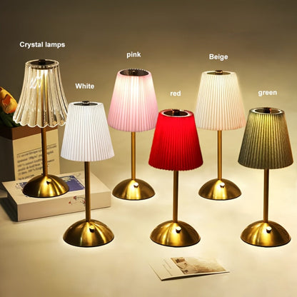 Pleated-Shade Rechargeable Table Lamp with Touch Control in Four Styles and One- or Two-Piece Options