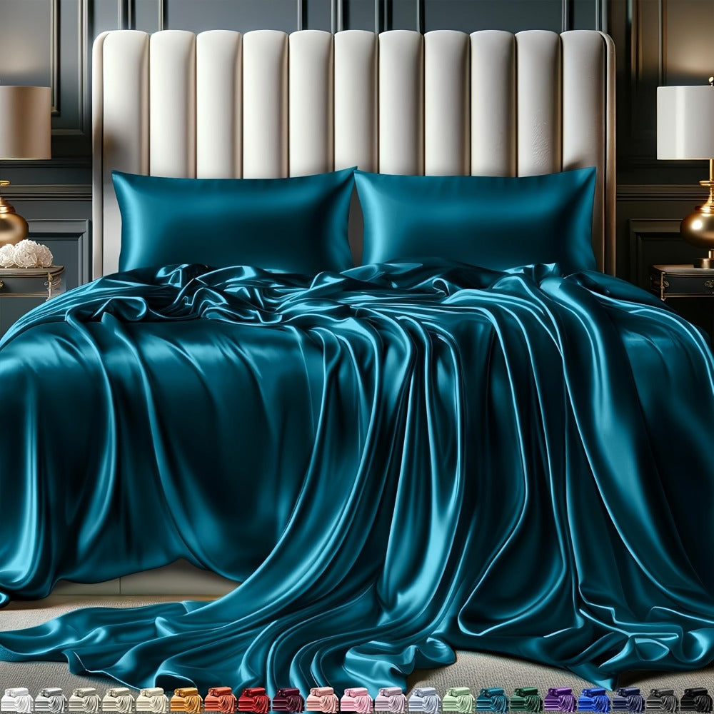4-Piece Satin Sheet Set with 15-Inch Deep Pockets in Twin, Full, Queen or King Sizes and Nine Color Options