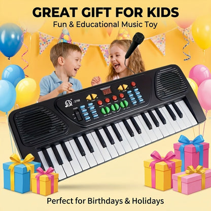 Kids Electronic Keyboard with Microphone, Black, Music Learning Toy for Boys & Girls, Sing-Along Piano Instrument