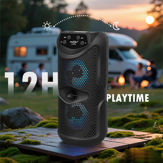 Outdoor Bluetooth 5.3 Speaker Mini with LED Light, TWS Stereo Pairing, TF Card Slot & Extended Battery