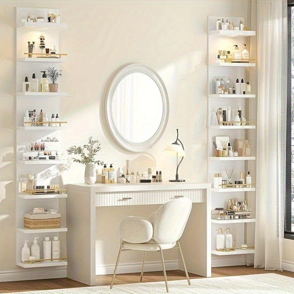 Floating Wall Shelves with LED Light - 6 & 8 Tier Wall Mounted Display Shelf Unit with Anti-Slip Rails for Bedroom