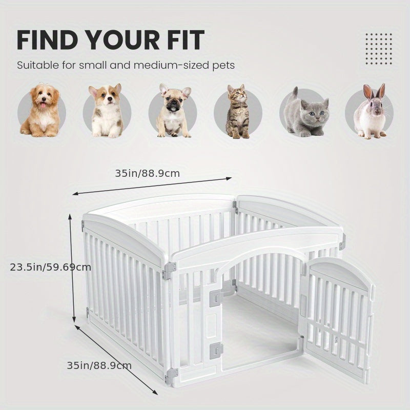 Dog Pen 4 Panel with Non-Slip Bottom & Safety Locking Door – Portable Expandable Indoor Outdoor Pet Pen for Medium Dogs & Puppies