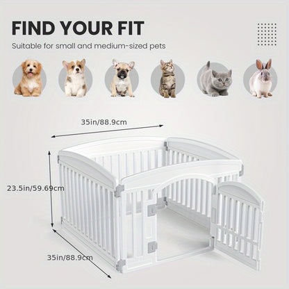 Dog Pen 4 Panel with Non-Slip Bottom & Safety Locking Door – Portable Expandable Indoor Outdoor Pet Pen for Medium Dogs & Puppies