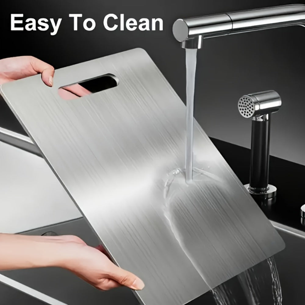 Cutting Board Three-Piece Stainless Steel Set with Rounded Corners, Carry Handles and Three Sizes