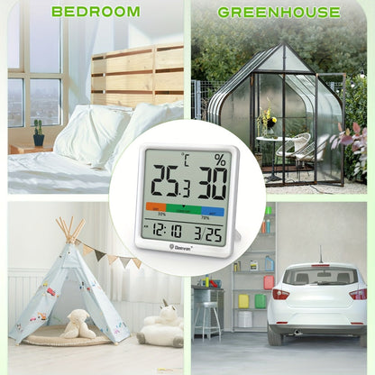 Indoor Thermometer Hygrometer Digital | Accurate Temperature Humidity Monitor with Clock & Calendar | Desktop Room Humidity Gauge for Home