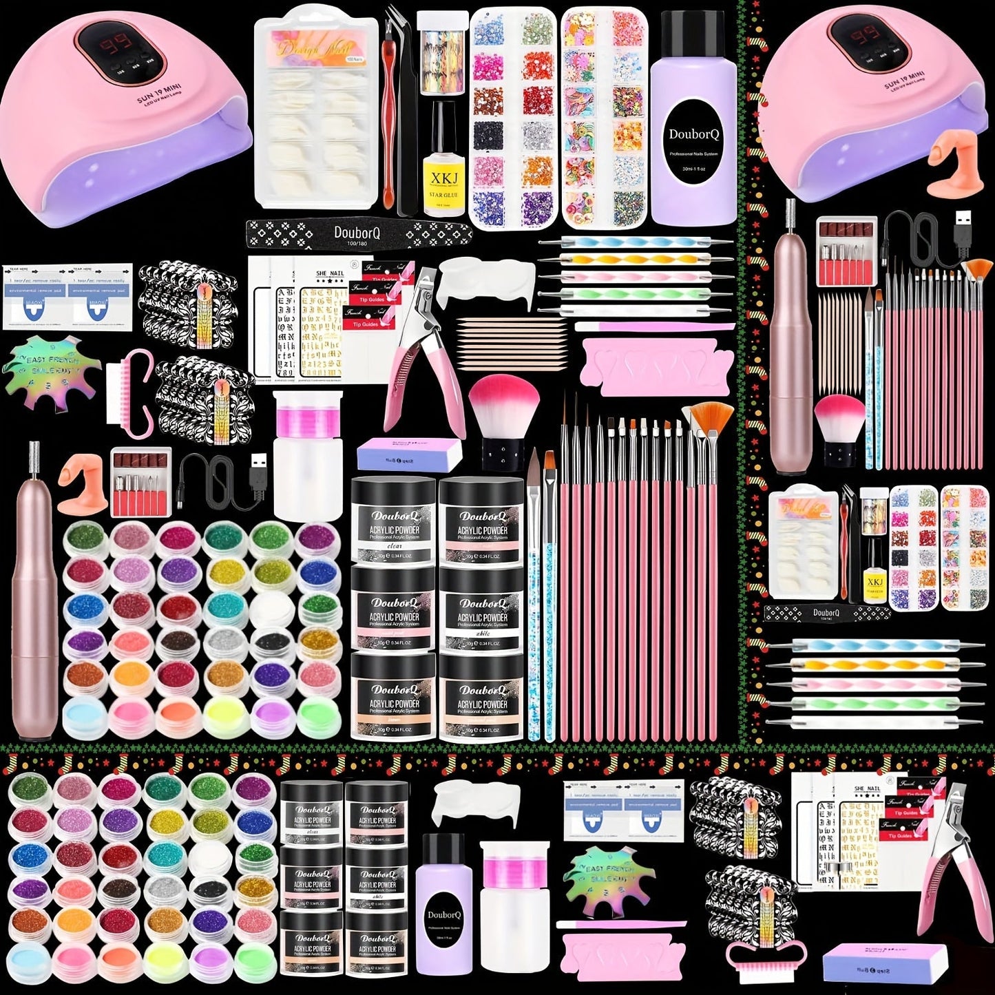 Complete Acrylic Nail Kit with Drill & UV LED Light, Colored Acrylic Powders & All Tools Included