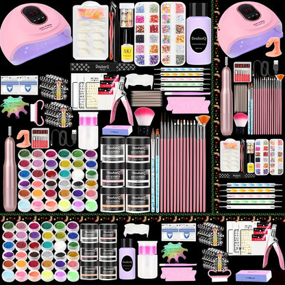 Complete Acrylic Nail Kit with Drill & UV LED Light, Colored Acrylic Powders & All Tools Included