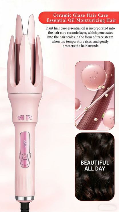Automatic Rotating Curling Iron 4 Temperature Settings 40M Negative Ion Ceramic Barrel, for Home, Travel and Salon Hair Styling