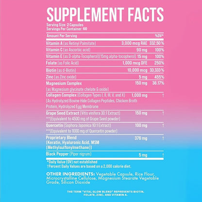 Collagen Capsules Types I II III V X with Biotin Keratin Hyaluronic Acid, Supports Skin Elasticity Hair Growth & Nail Strength
