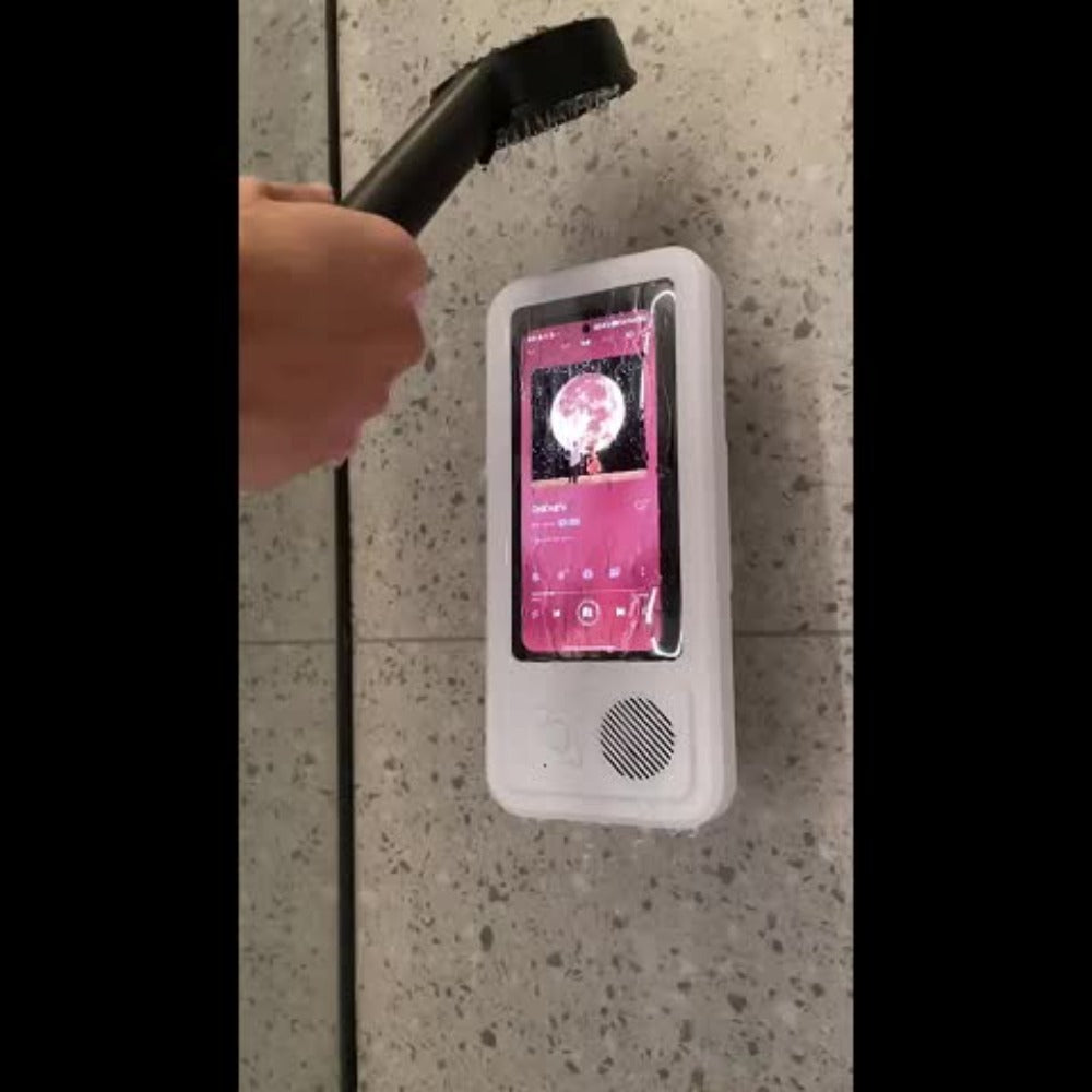 Shower Phone Holder with Bluetooth Speaker Built-In, 360-Degree Rotation Mount, Universal Fit for All Phones
