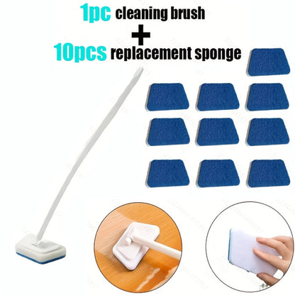 Long-Handle Sponge Cleaning Brush Set with 6, 10 or 15 Replaceable Pads and 23.22-Inch Handle