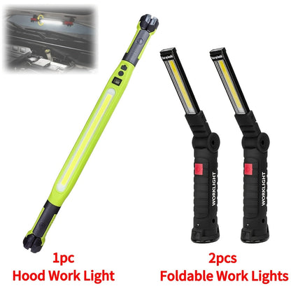 COB LED Work Light Rechargeable – Magnetic Base Portable Flashlight, 1000 Lumen Adjustable Beam, Multi-Pack Hanging Lamp for Garage