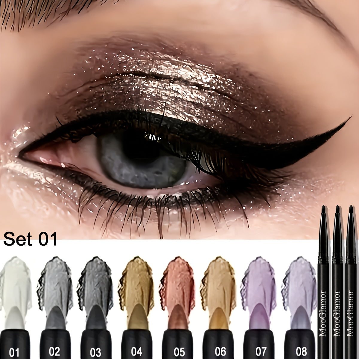 Eyeshadow Sticks and Gel Eyeliner Set 8 or 16PCS Shimmer Highly Pigmented Waterproof, for Makeup, Travel and Everyday Vanity Use