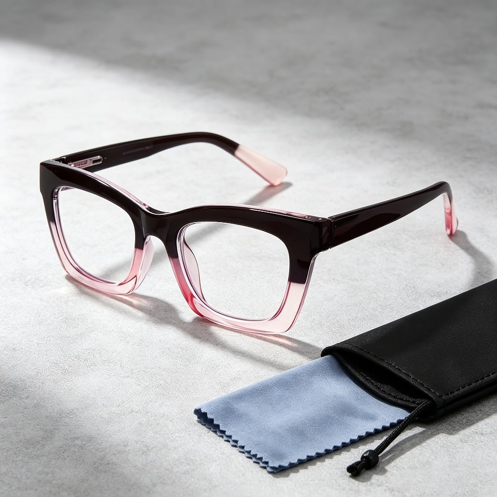 Reading Glasses – Three-Pair Square Reader Set with Spring Hinges, Cloths and Bags with Multiple Strength and Color Options