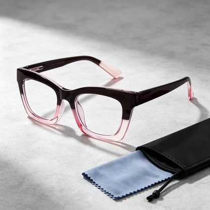 Reading Glasses – Three-Pair Square Reader Set with Spring Hinges, Cloths and Bags with Multiple Strength and Color Options