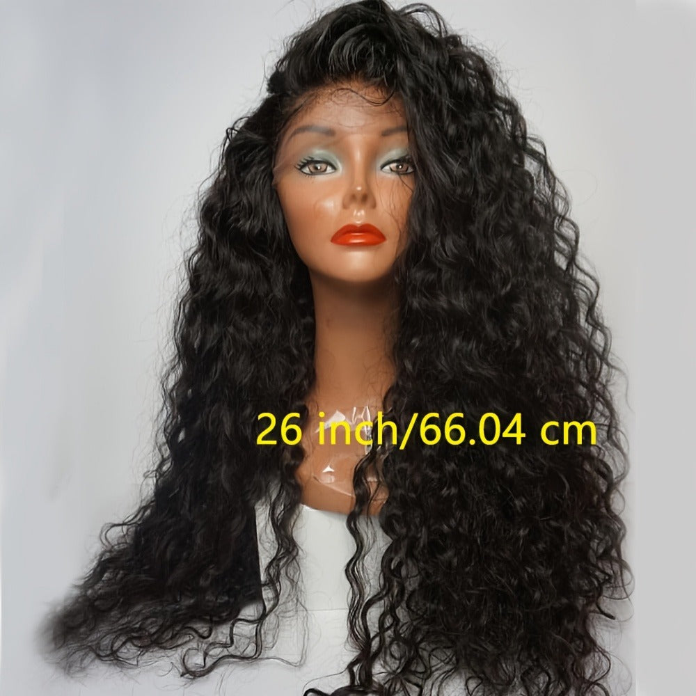 Loose Curly Lace Front Wig for Black Women – 26 Inch 13x4 Glueless Synthetic Hair, Natural Black, Heat Resistant, Hair Replacement