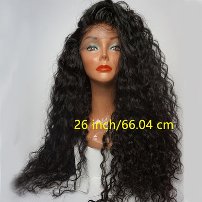 Loose Curly Lace Front Wig for Black Women – 26 Inch 13x4 Glueless Synthetic Hair, Natural Black, Heat Resistant, Hair Replacement