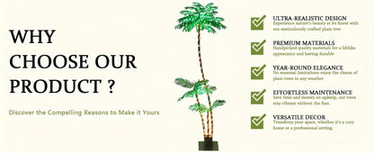 Lighted Artificial Palm Tree Solar Powered 7FT with 3 Trunks & 260 LED Lights, 8 Lighting Modes 2600mAh Battery