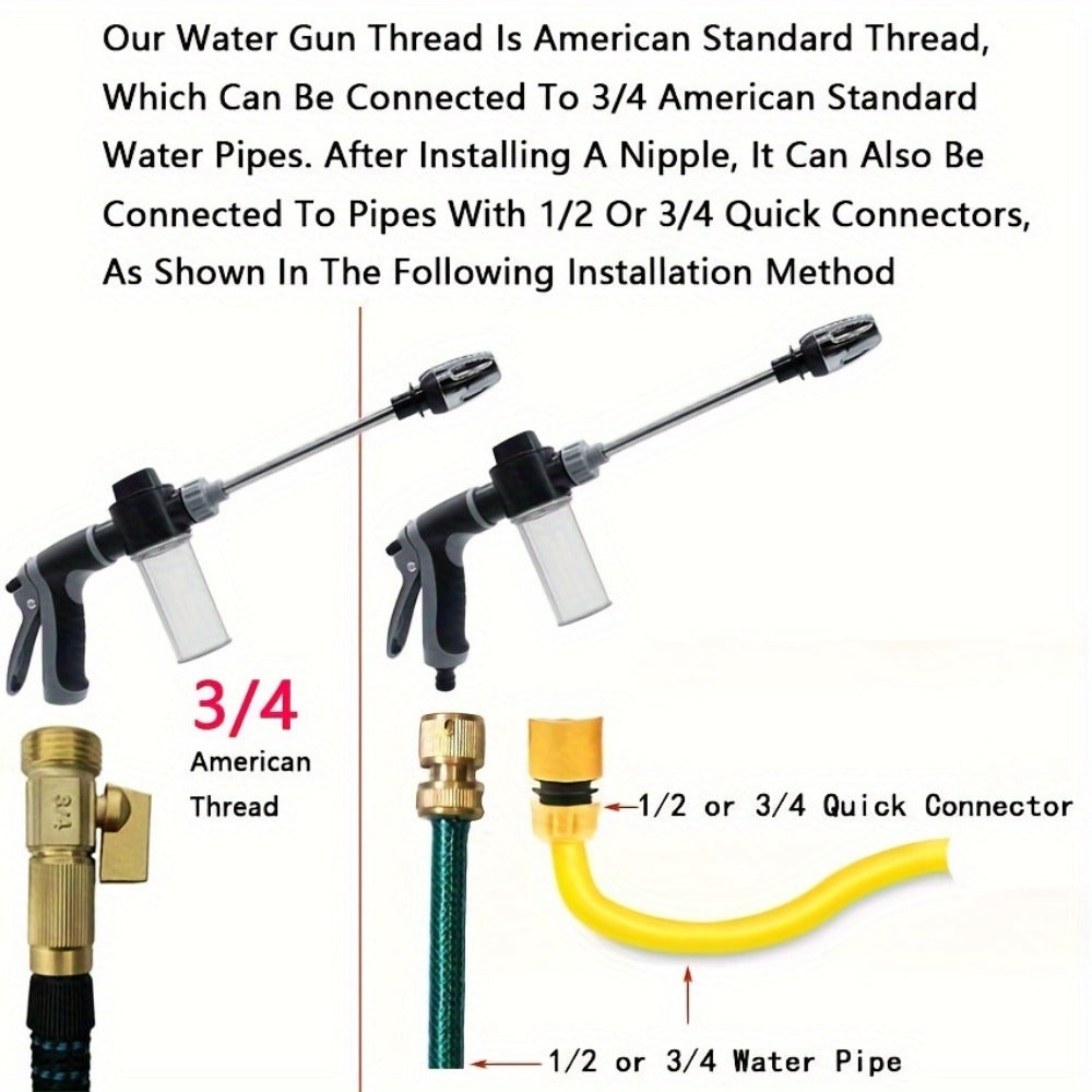 High Pressure Car Wash Gun with Long Extension Rod – Adjustable Spray Nozzle, Leak-Proof Connector, Fits Garden Hose