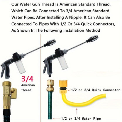 High Pressure Car Wash Gun with Long Extension Rod – Adjustable Spray Nozzle, Leak-Proof Connector, Fits Garden Hose