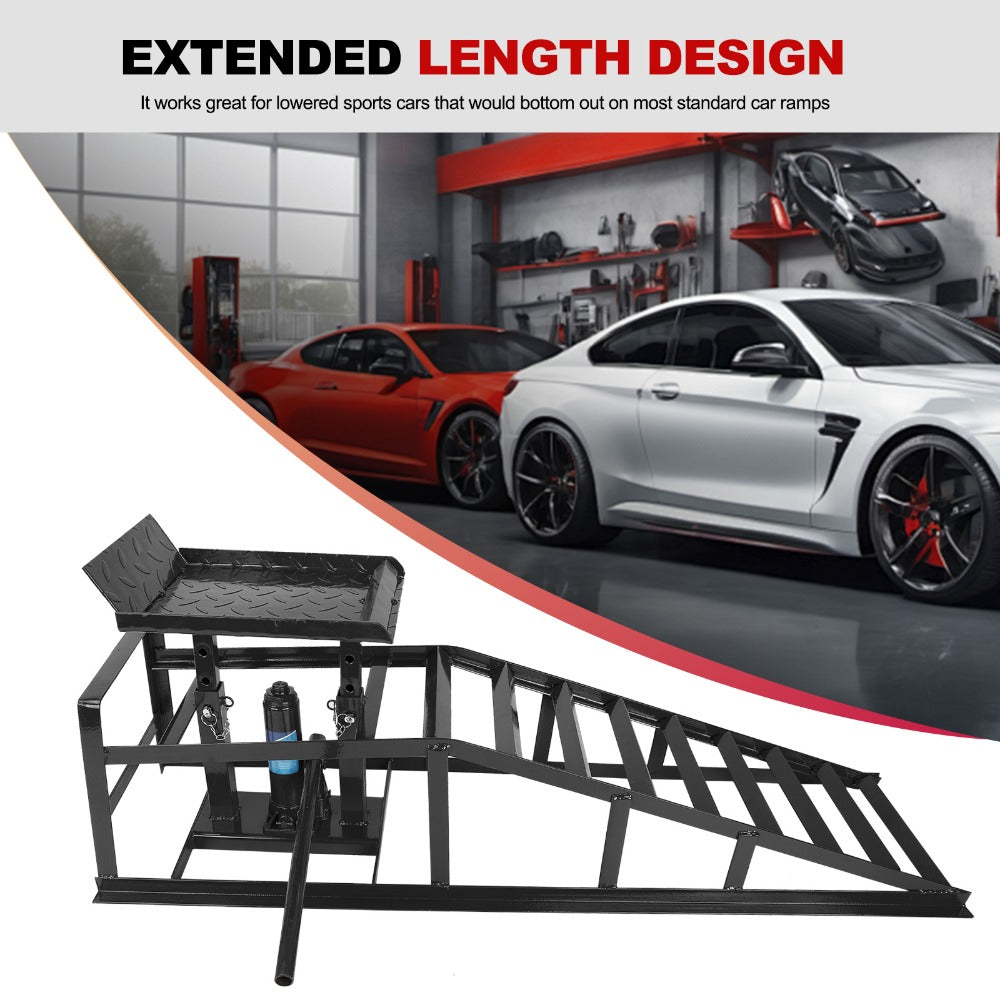 Hydraulic Vehicle Ramps 11, 000 lb 5T Low Profile Heavy Duty Lift Service Ramps for Truck Trailer Garage – Adjustable Height