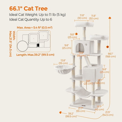 44- or 66-Inch Cat Tree Condo with Cave, Hammock, Raised Platforms and Four Color Options for Indoor Cats