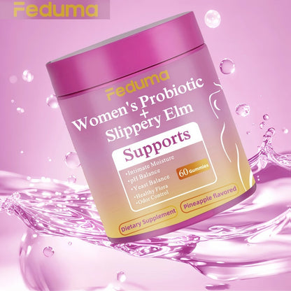 Women's Probiotic Gummies with Slippery Elm for Intimate Moisture Odor Control Healthy Flora