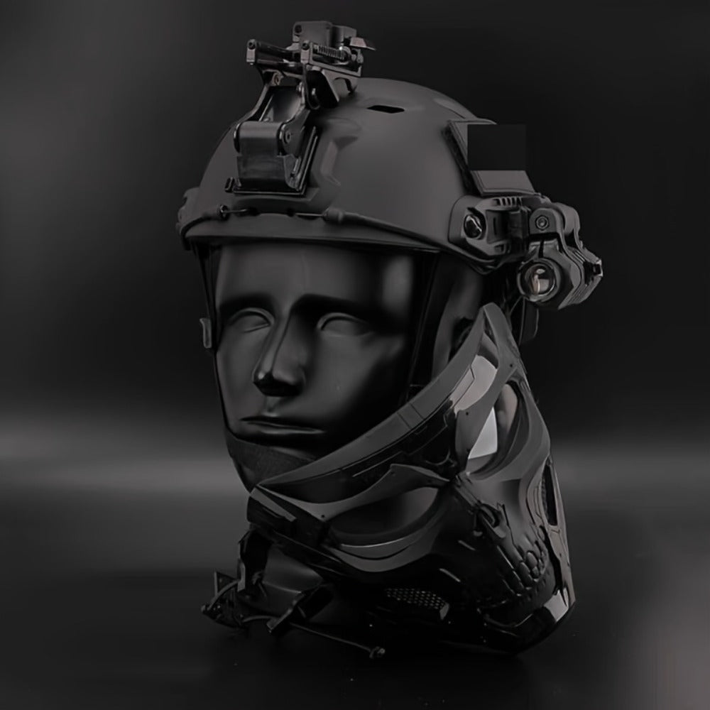 Costume Accessories Tactical Helmet and Skull Mask Set with ABS Shell, Adjustable Dial and Black Finish