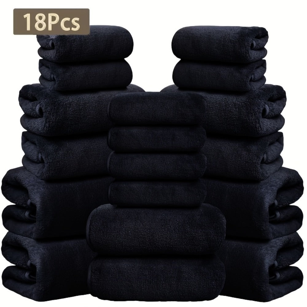 Eighteen-Piece Bath Towel Set with Four Bath Towels, Four Hand Towels and Ten Washcloths in 16 Colors