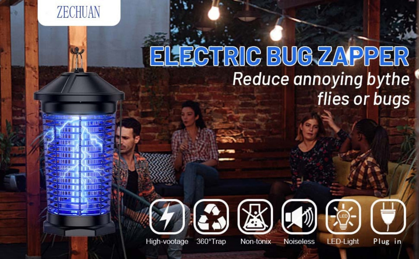 Hanging Electric Insect Zapper with 4000V Grid, 365 nm 18W UV Bulb, 6-Foot Cord and Cleaning Tools
