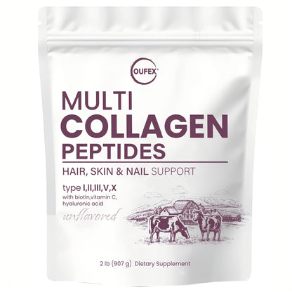 Collagen Powder Multi- Complex, Hydrolyzed Types I, II & III with Skin Nutrients for, Skin Elasticity