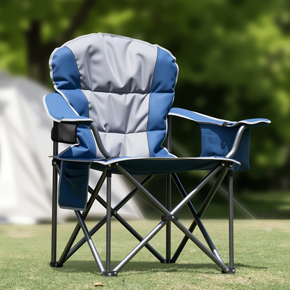 Heavy Duty Folding Camping Chair 600 Lbs Capacity – Padded Seat, Insulated Cooler Bag, Organizer Pockets & 2 Cup Holders for Camping, Beach